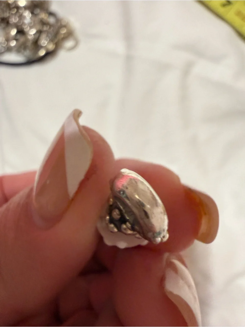 TrollBeads Silver  White Polka Dot Glass Drop Charm  “Winter”